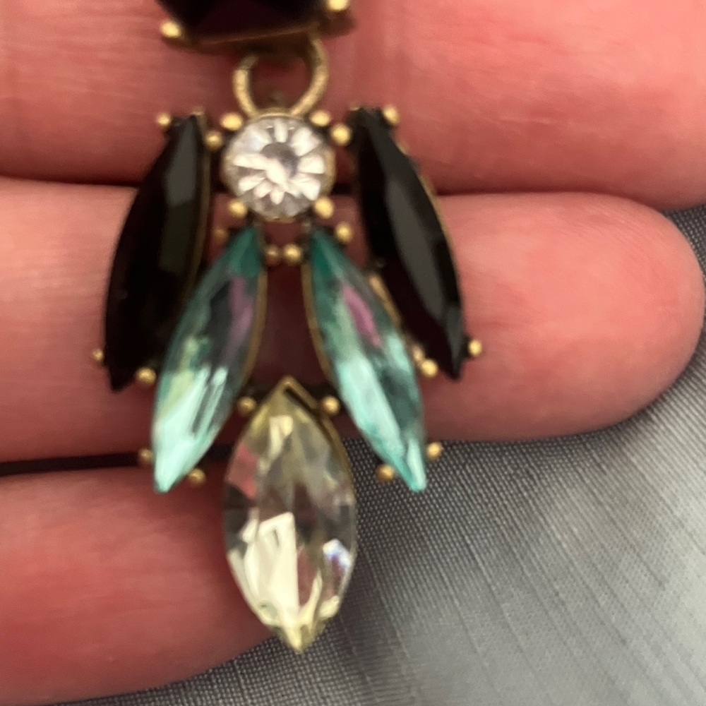 J.Crew Black and Aqua Crystal Glass Statement Earrings - Picture 3 of 5